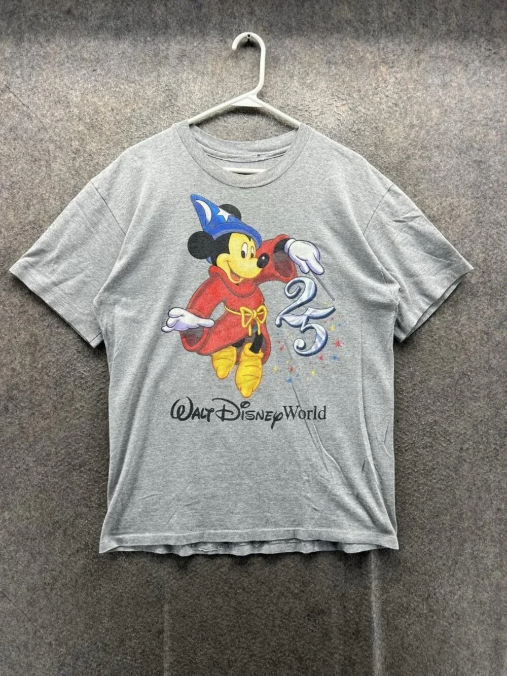Vintage Disney Shirt Mens Small Gray Mickey Mouse 25th Graphic Tee Crewneck WDW